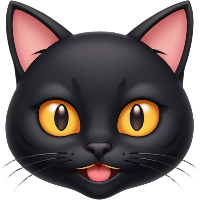 cartoon black cat face, mischievous smirk, exaggerated facial features, clean lines, Twitch emote emoji