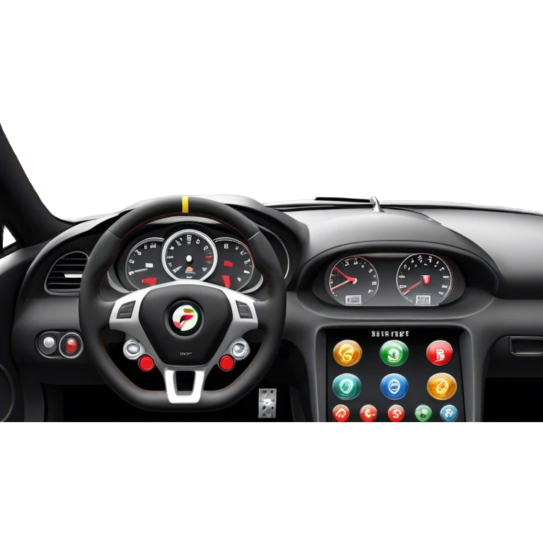 An icon showing a racing game interface, inspired by Grand Turismo. The design features a garage with a selection of high-performance cars, along with race track visuals in the background. Speedometer, lap timer, and other HUD elements add to the excitement. Transparent background emoji