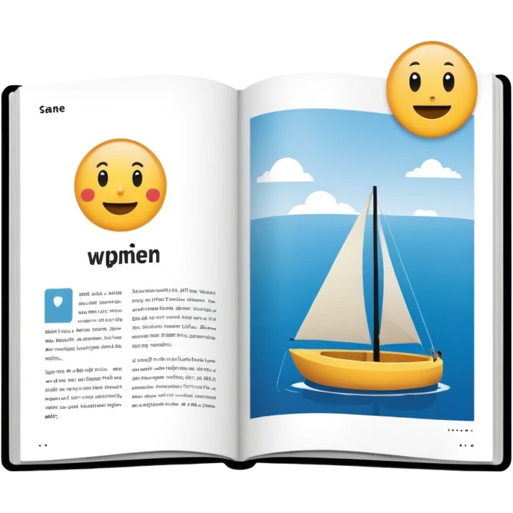 open magazine layout with text and image blocks emoji