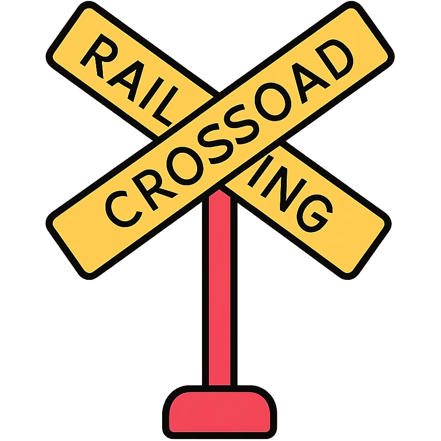 railway crossing sign, bold color outline, modern icon, no text emoji