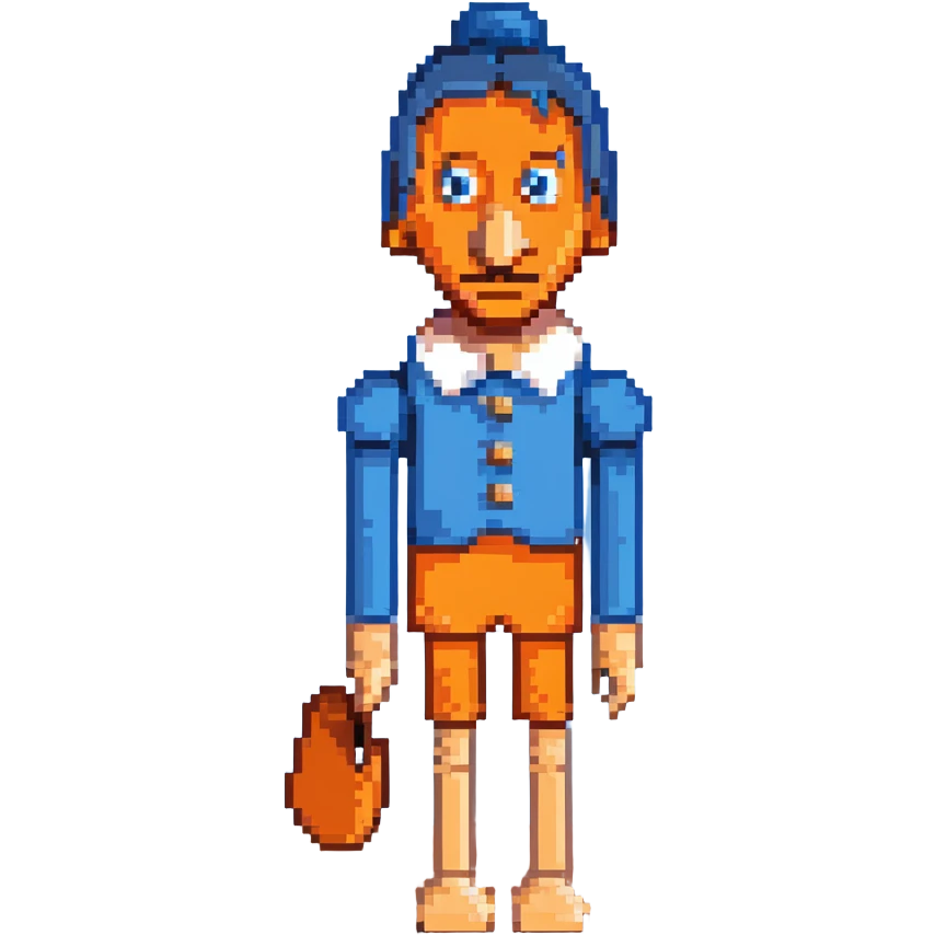 Pinocchio wooden puppet with a long nose, blue clothes emoji