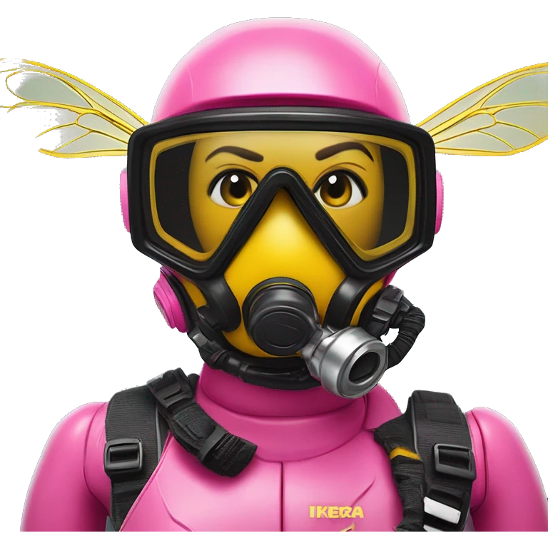 Wasp diver in Barbie style, oil paint, mysterious eyes, intricate lips, masterpiece pose, odd perspective, beautiful, desirable, logical, midsommar, ikea emoji