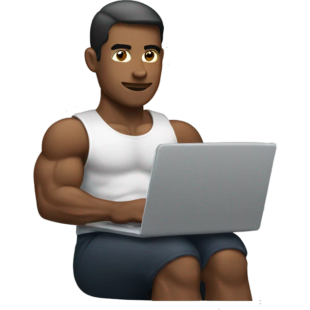 a muscular man working in a laptop emoji