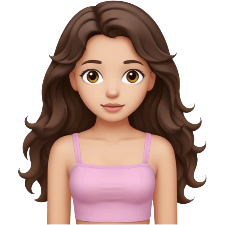 aesthetic brunette girl in light pink tube top shirt with long wavy hair emoji