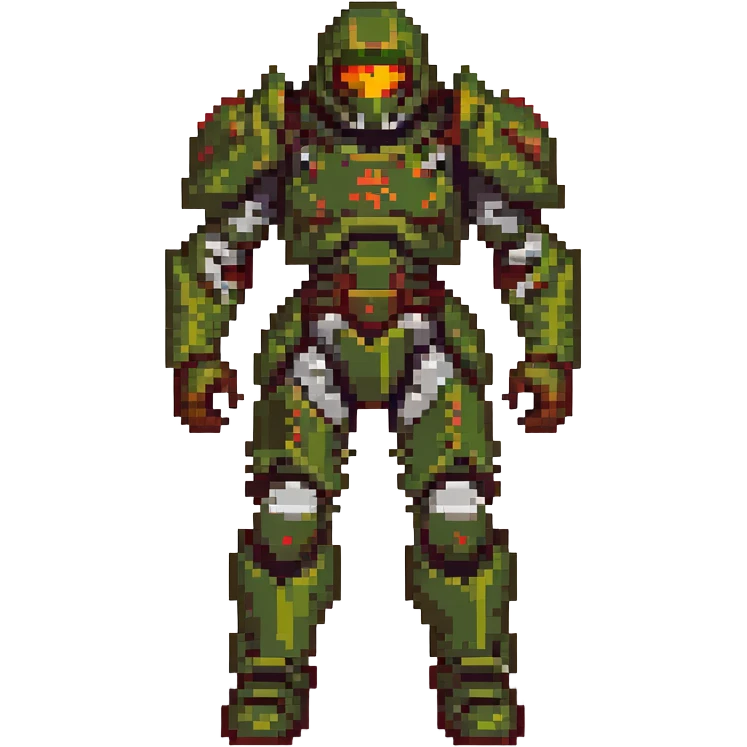 doom slayer, detailed armor, intense expression, action pose emoji