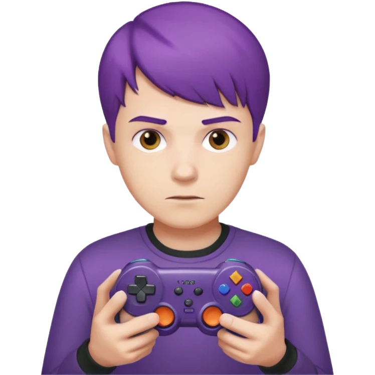 colored purple short male hair gamer game pad controller emoji