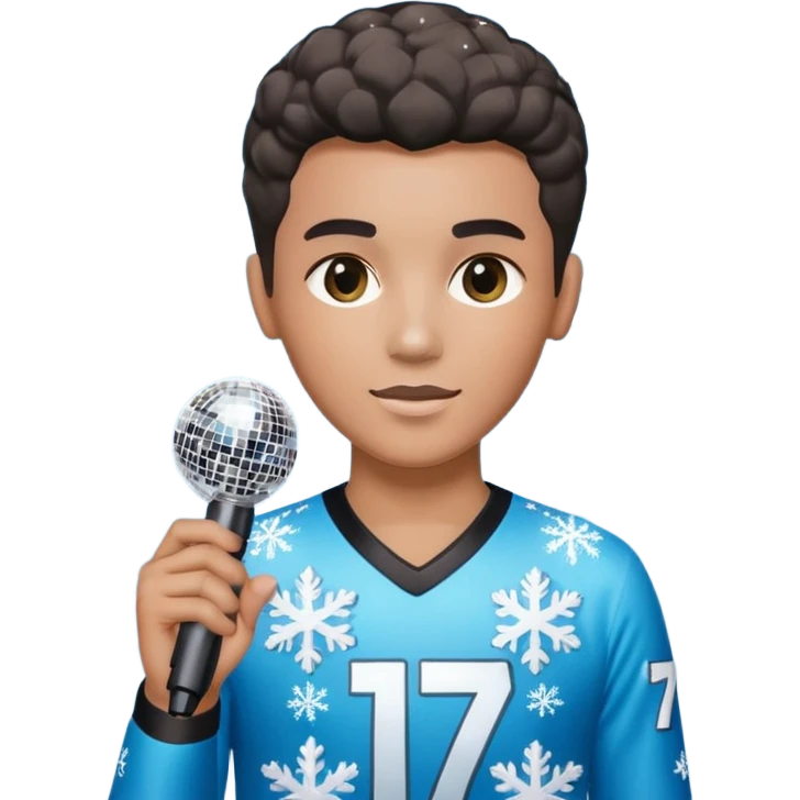 I want these emojis 💎🎤🪩❄️ in one frame with the number 17 I don't want a girl or boy in the pictures. emoji