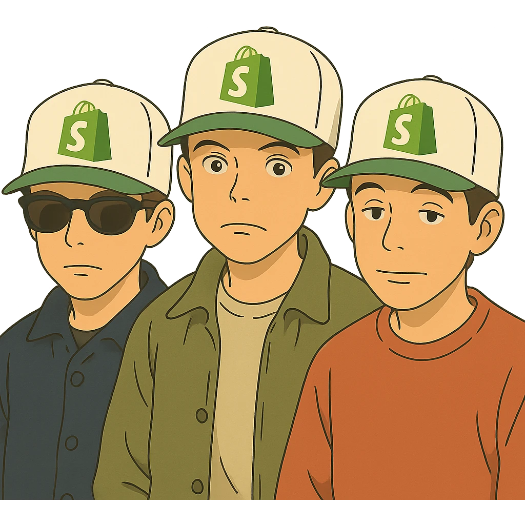the Beastie Boys wearing hats with the Shopify logo emoji