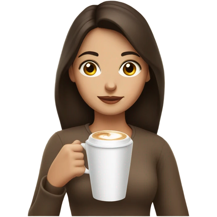 brunette girl with hazel eyes drinking latte emoji