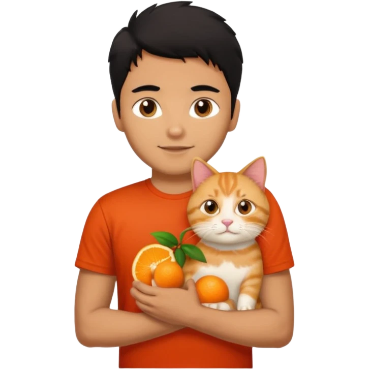 Indian Brown guy with black hair in red t-shit with orange cat emoji