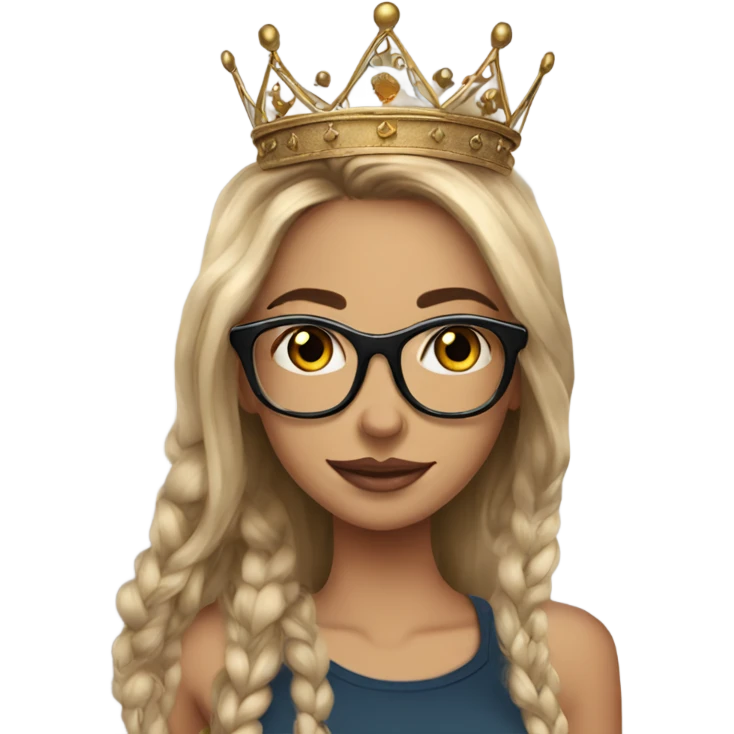 Beautiful girl, long hair, tattoos, glasses and a crown emoji