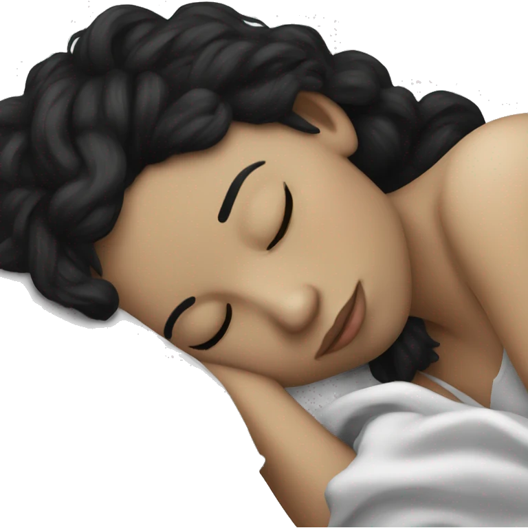A pale gurl with messy black hair sleeping emoji
