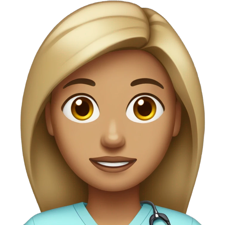 woman with tan skin, dark brown hair, dark brown eyes, wearing light blue scrubs & a stethoscope around her neck emoji