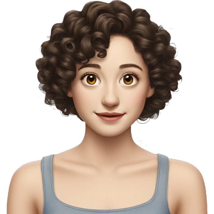 Emmy Rossum Teenager long dark brown curly hair, hyperreal photoreal emoji