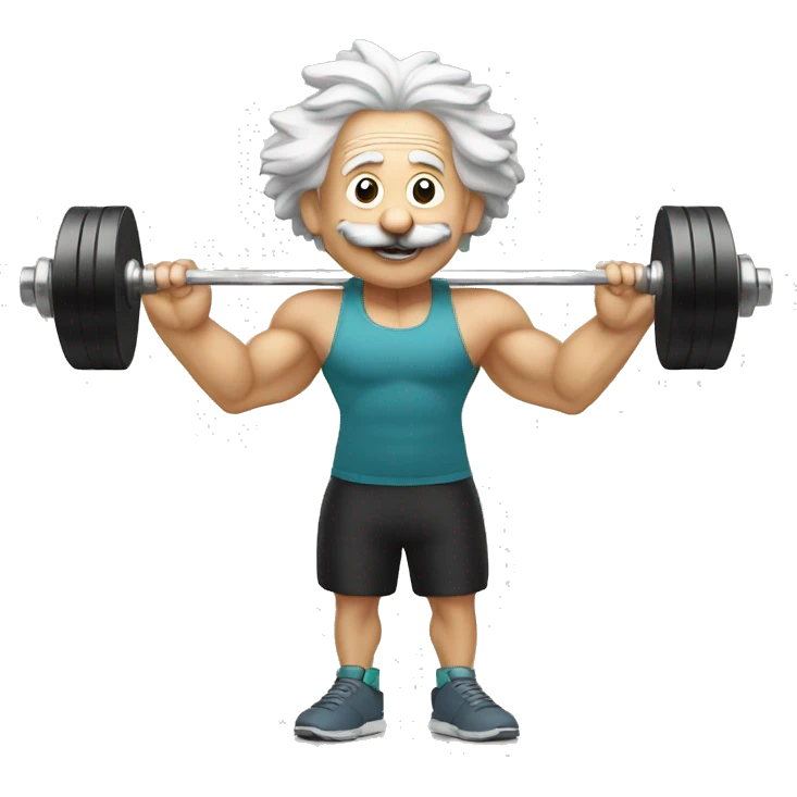 albert einstein happy in the gym with dumbells emoji