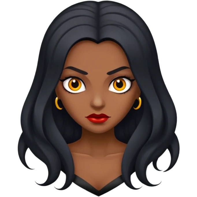 Faça uma vampira, do gênero feminino, cabelos longos preto, mas não tanto, olhos castanhos escuros marcantes, e uma mordida no rosto ou pescoço  emoji