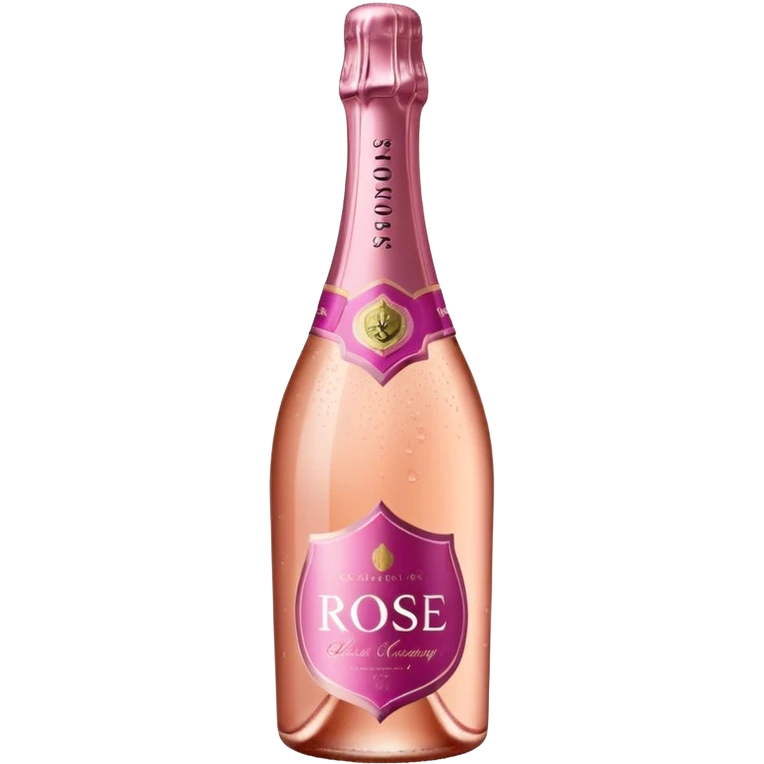 bottle of sparkling rosé champagne with a rose logo on the label, tilted up and to the right, no glass emoji