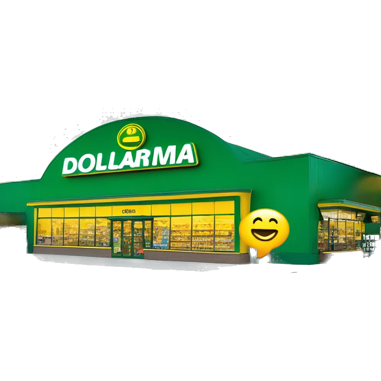 “Exterior of a Dollarama store with the bright green facade, bold yellow Dollarama sign, large front windows, and entrance doors, capturing the look of a budget-friendly retail store.” emoji