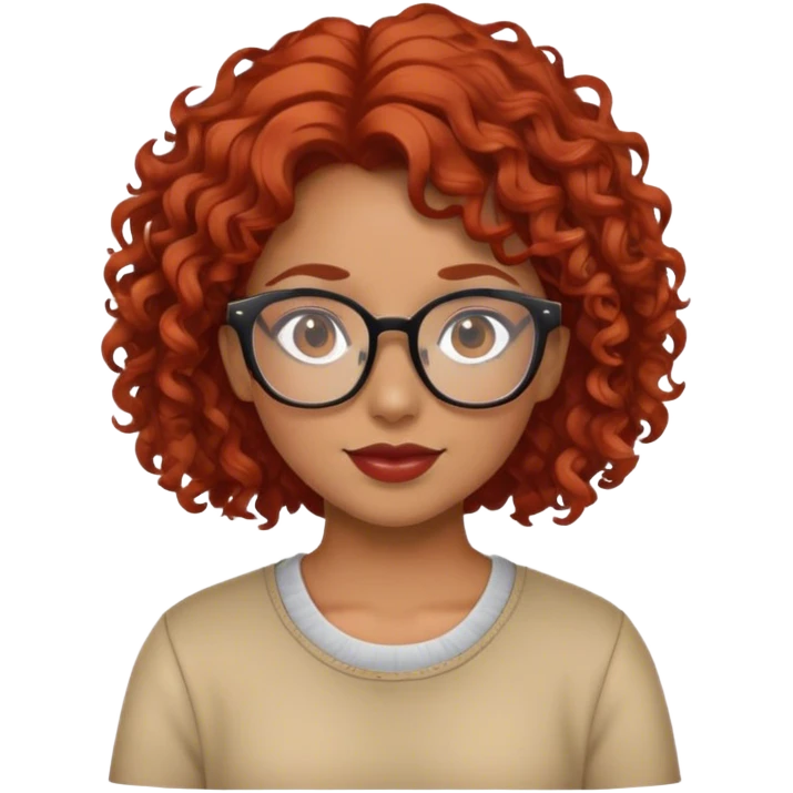 a girl with glasses, tan skin and curly red hair emoji