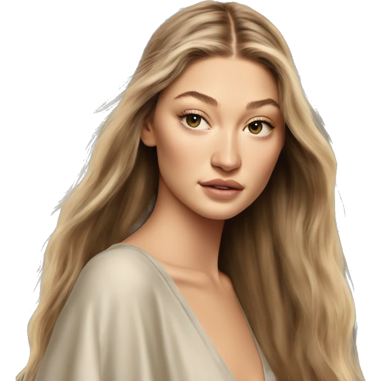 gigi hadid long hair no makeup wearing long dress emoji