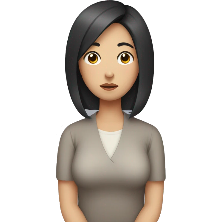Korean woman in her 30s with a difficult expression, mother, worried black hair emoji