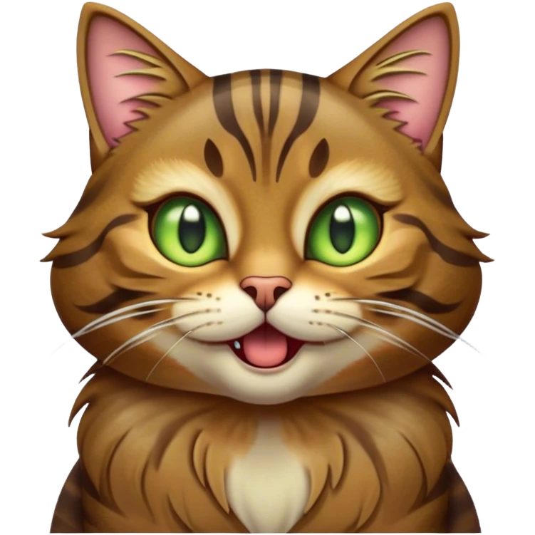 Cinematic Comical Brown Tabby Cat Portrait Emoji, Head tilted dramatically with an exaggeratedly shocked or offended expression, rich brown fur with bold dark tabby stripes, wide piercing golden-green eyes filled with exaggerated disbelief, Simplified yet hilariously expressive features, highly detailed, glowing with a slightly sassy glow, high shine, dramatic yet playful, stylized with an air of attitude, bright and endearing, soft glowing outline, capturing the essence of a sassy and over-the-top feline, so meme-worthy it feels like it could side-eye its way into internet fame instantly! emoji