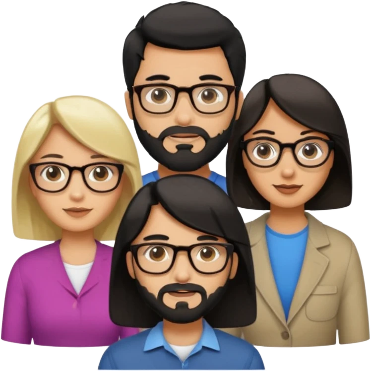 A man with hair and glasses a woman with long brown hair a man with a beard and a woman with a blonde bob emoji
