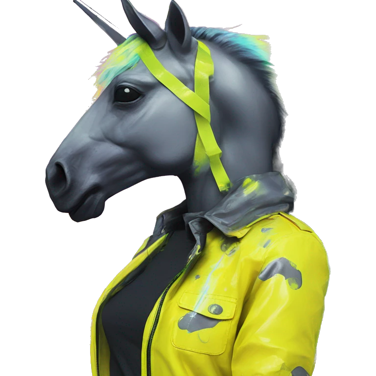 .Zombie_ Vaporwave black holographic oilslick zombie unicorn yellow caution tape graffiti Pegasus  emoji