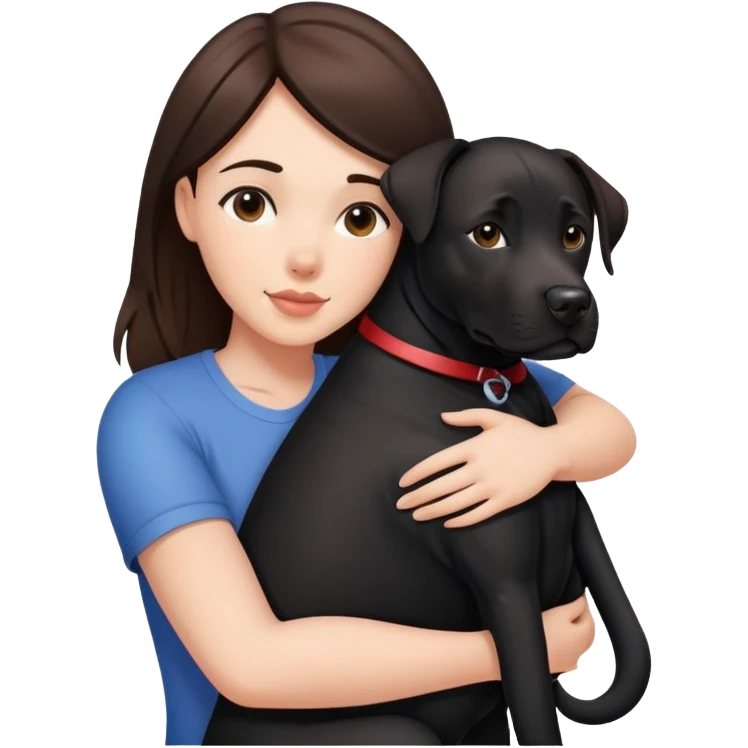 Brunette hugging a big black labrador/american staffordshire dog emoji