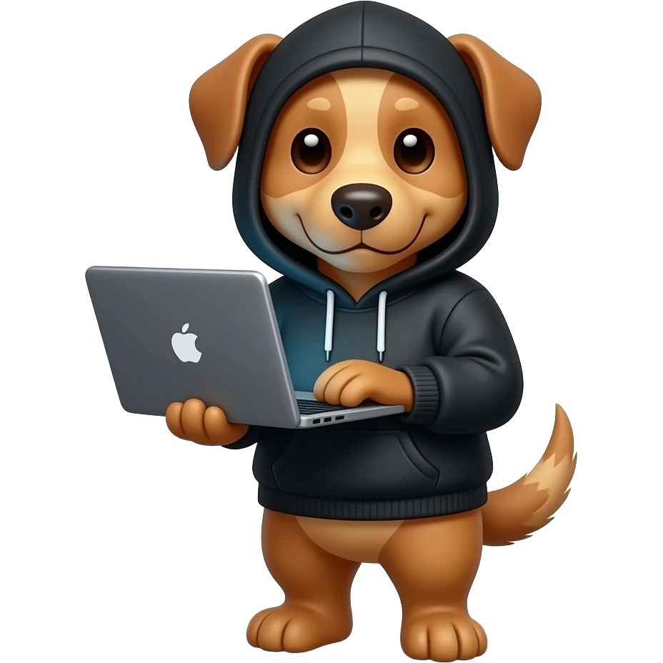 hacker dog with black hoodie and laptop emoji