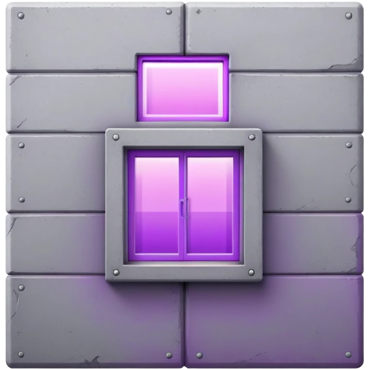 Minimalist gray concrete panel building with one window glowing bright purple from grow lights inside, simple rectangular structure emoji