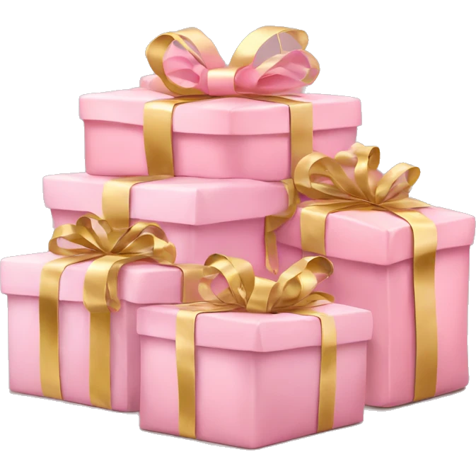 Pile of Christmas gifts wrapped in pastel pink with gold ribbons  emoji