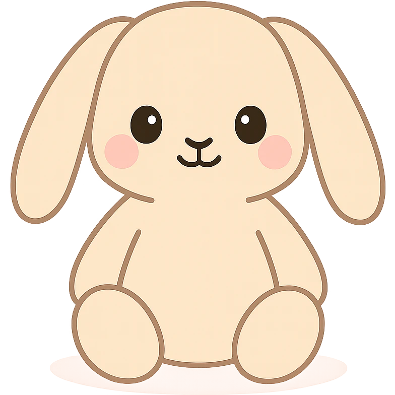 beige Jellycat Bashful Bunny plush toy, soft and fluffy, floppy ears, sweet expression emoji