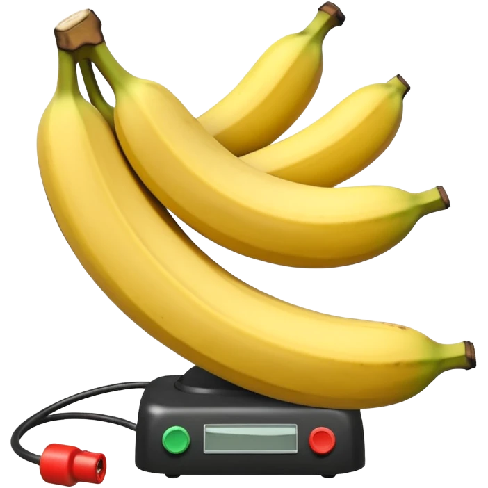 Bomba de dinamite ilustrada com seis bananas vermelhas presas por fitas pretas. Possui um cronômetro digital central marcando "00:00:03" e fios coloridos em espiral saindo das extremidades. emoji