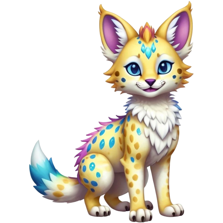 Cute Kawaii Epic Ethereal Sparkly Colorful Sergal-Serval-Vernid full body emoji