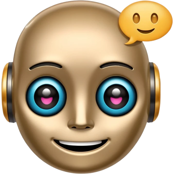 friendly AI robot face with a chat bubble, simple and expressive emoji style emoji