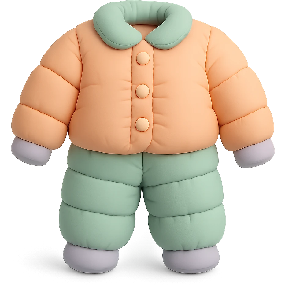 cushion style pajamas set with buttons and collar, cozy and rounded shapes, pastel palette emoji