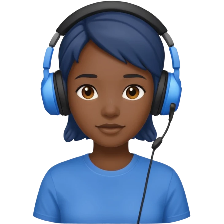 black girl streamer with blue gaming head set emoji