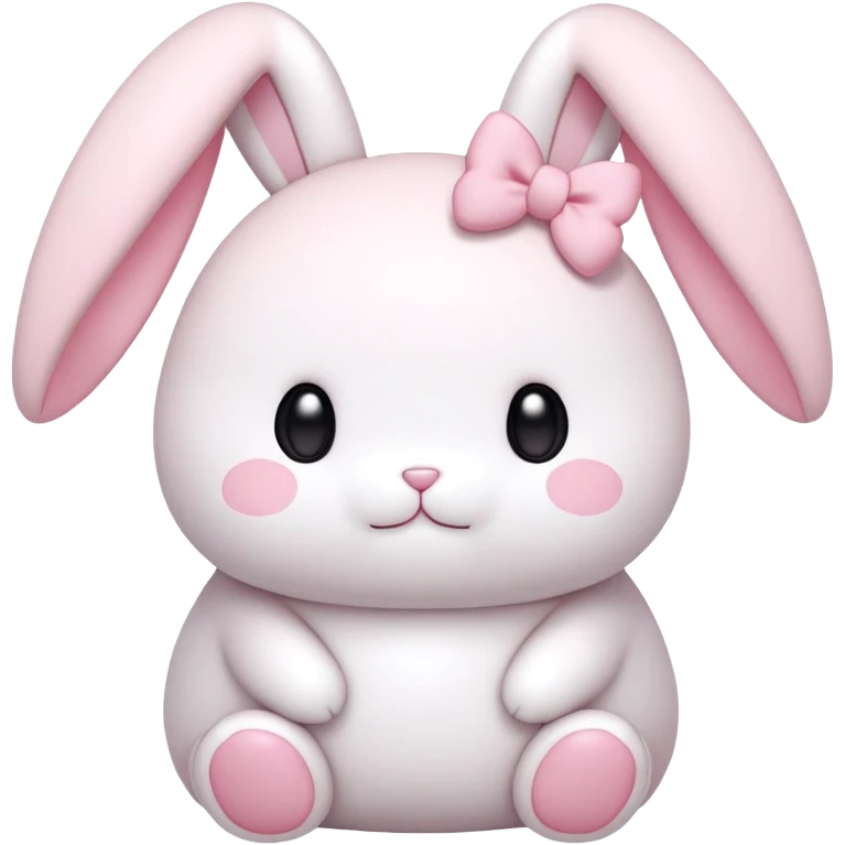A pudgy bunny in authentic Sanrio style exactly like My Melody, two long floppy ears, round face, very minimal facial features with just simple eyes and tiny mouth, tiny spikes, light pink and white colors, small bow, ultra kawaii and simple emoji