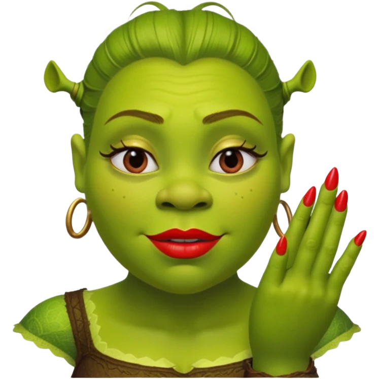 Shrek with long nail and eyelashes and lipstick emoji