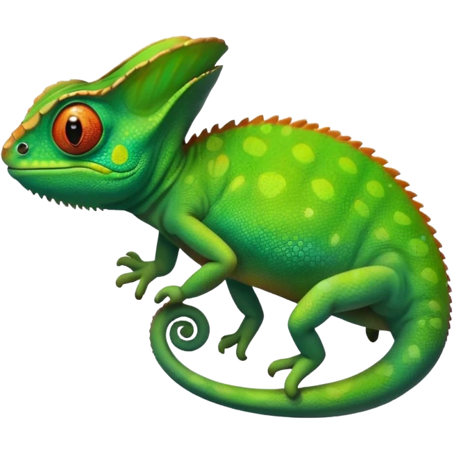 please create an animated color changing emoji that can be used as favicon . the default colour must be green and then its colour must change. the chemeleon should look to the left side. The chemeleon should look happy emoji