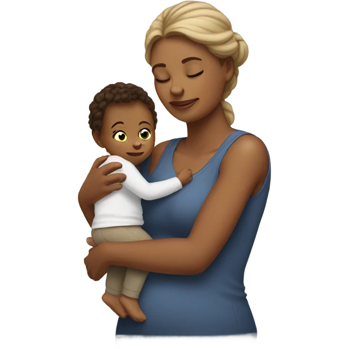 A tired mom holding a baby and a toddler emoji