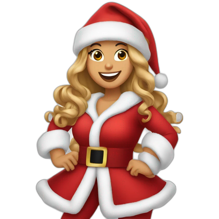 Mariah Carey dressed as Santa singing emoji