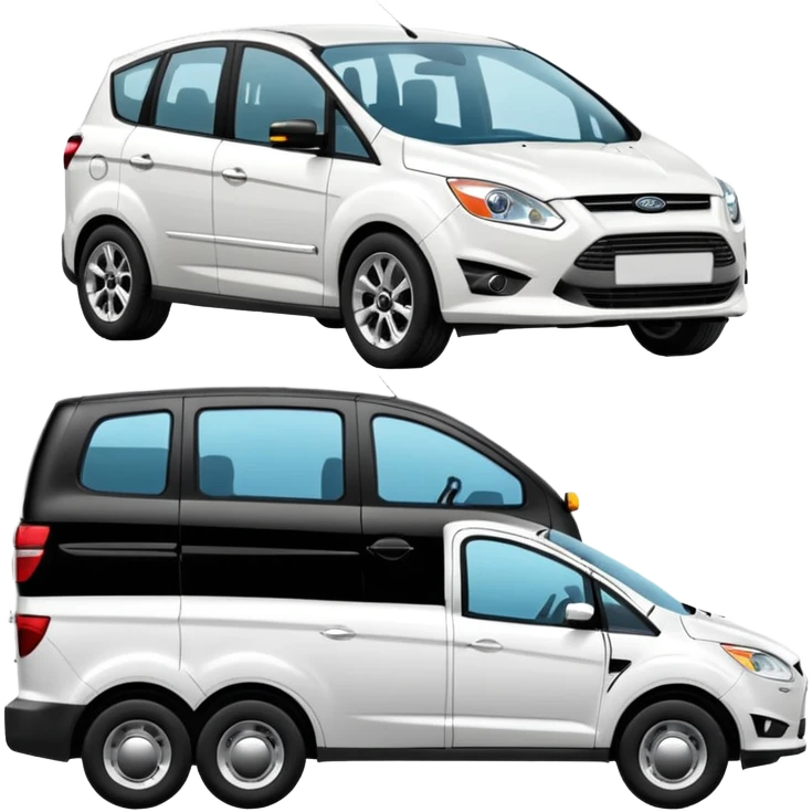 white ford car c max being towed by a black towing truck emoji