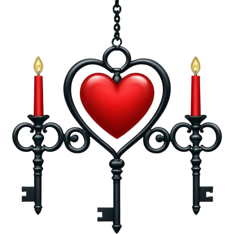 red heart with a gothic key, velvet ribbon, and chandelier, dark romance emoji