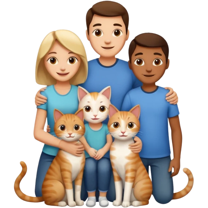 Famille avec enfants et chats  emoji