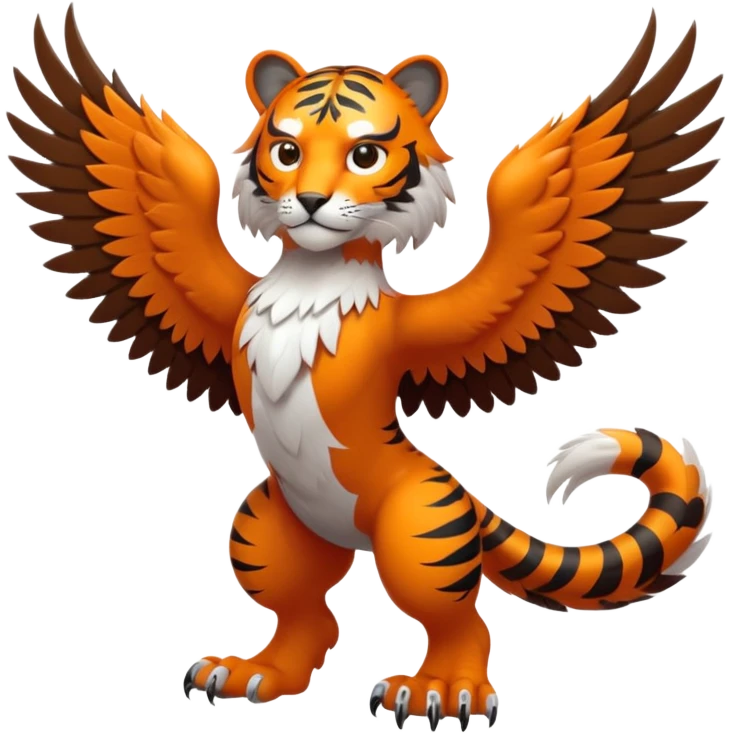 fusion creature with a tiger's body, two eagle heads, feathered wings, and tiger paws, in a dramatic stance, simplified and cute, bold lines, minimal detail emoji