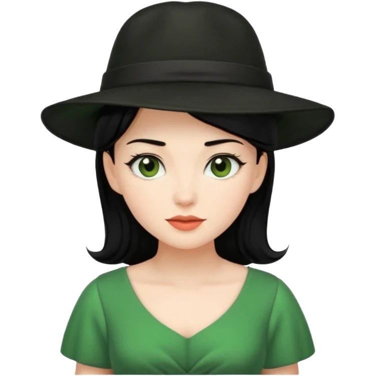 green dress black hair black hat emoji