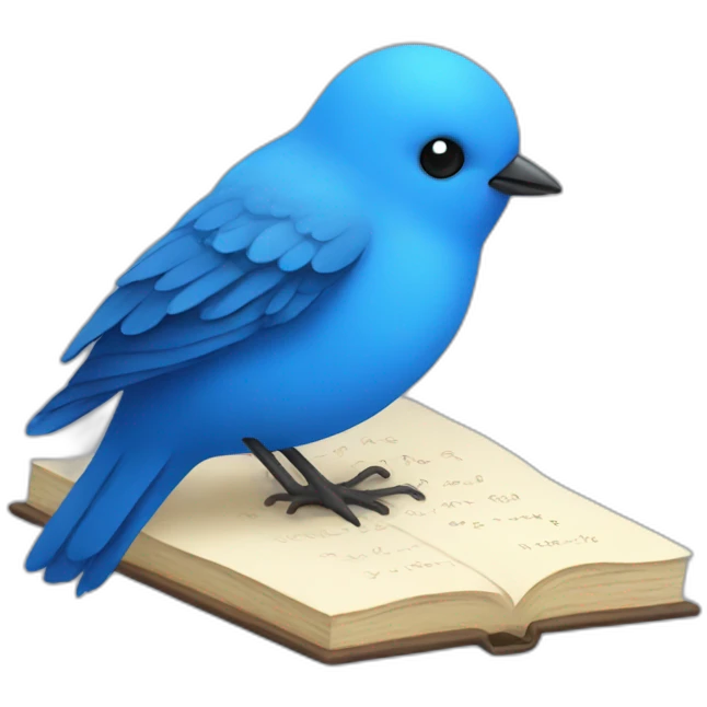 Blue little bird writing book emoji