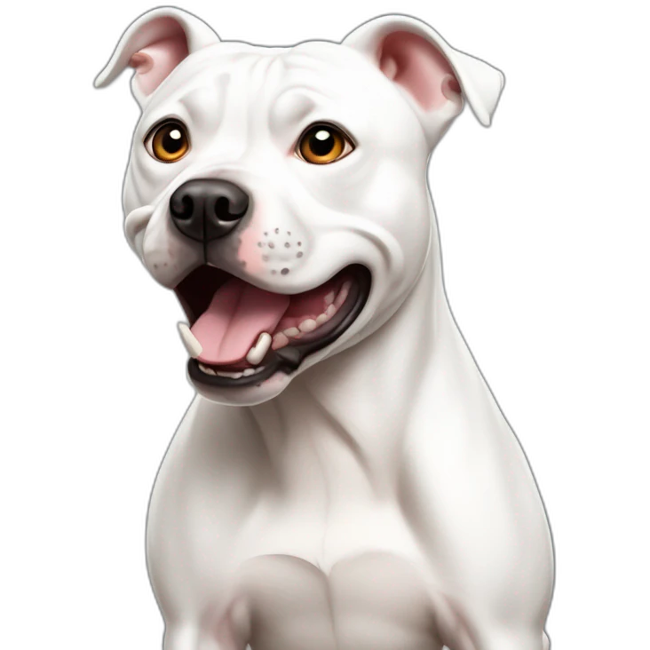 White Staffordshire Bull Terrier being in terrible shock because he learned a shocking truth emoji